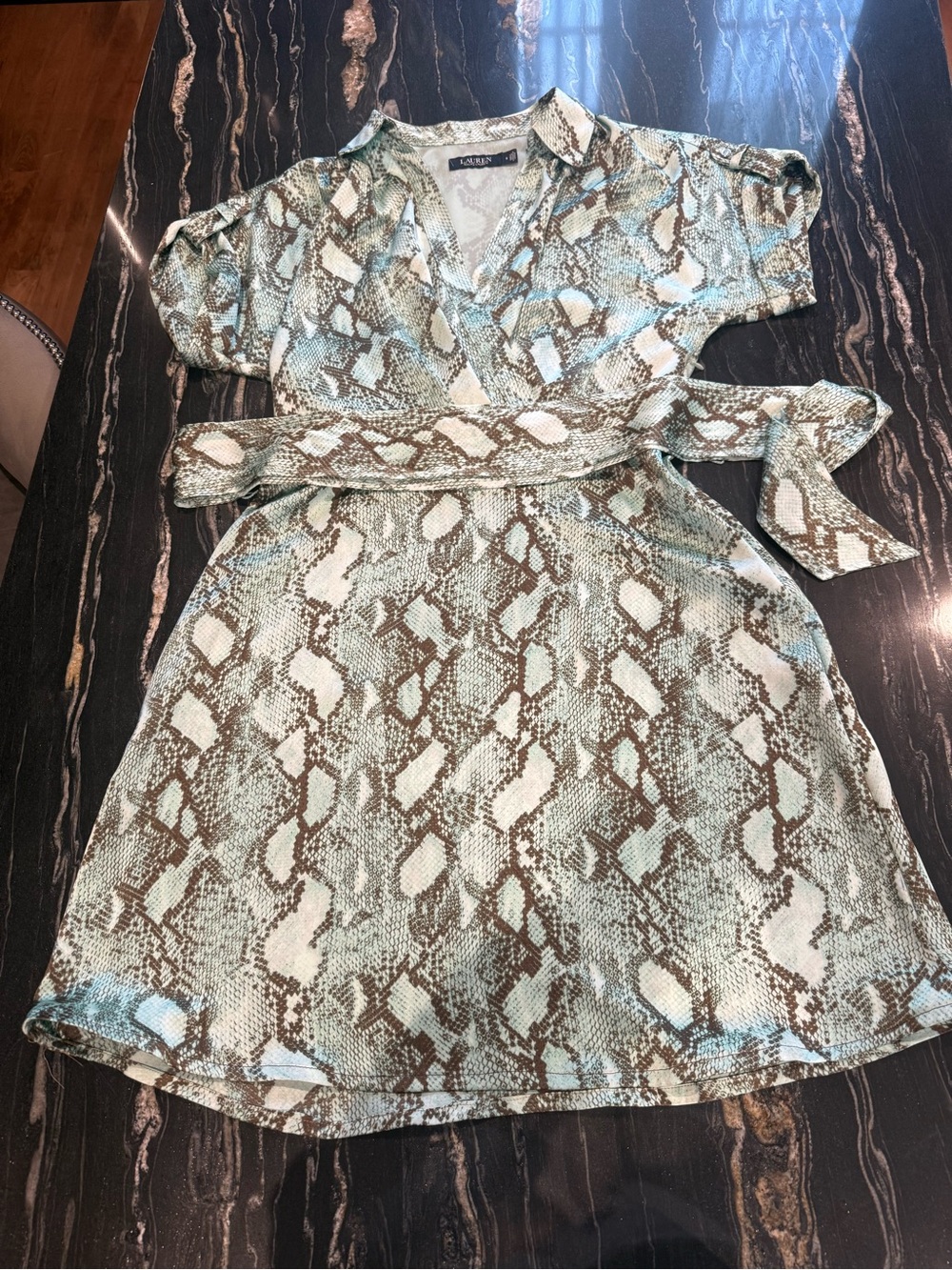 Lauren Ralph Lauren Mint & Brown Snake-Print Wrap Midi Dress